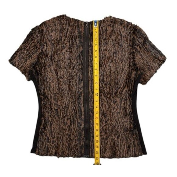 BCBG Max Azria Tulum Faux Fur Zip Back Top Camel Brown Y2K Mob Wife Holiday M - Picture 12 of 16